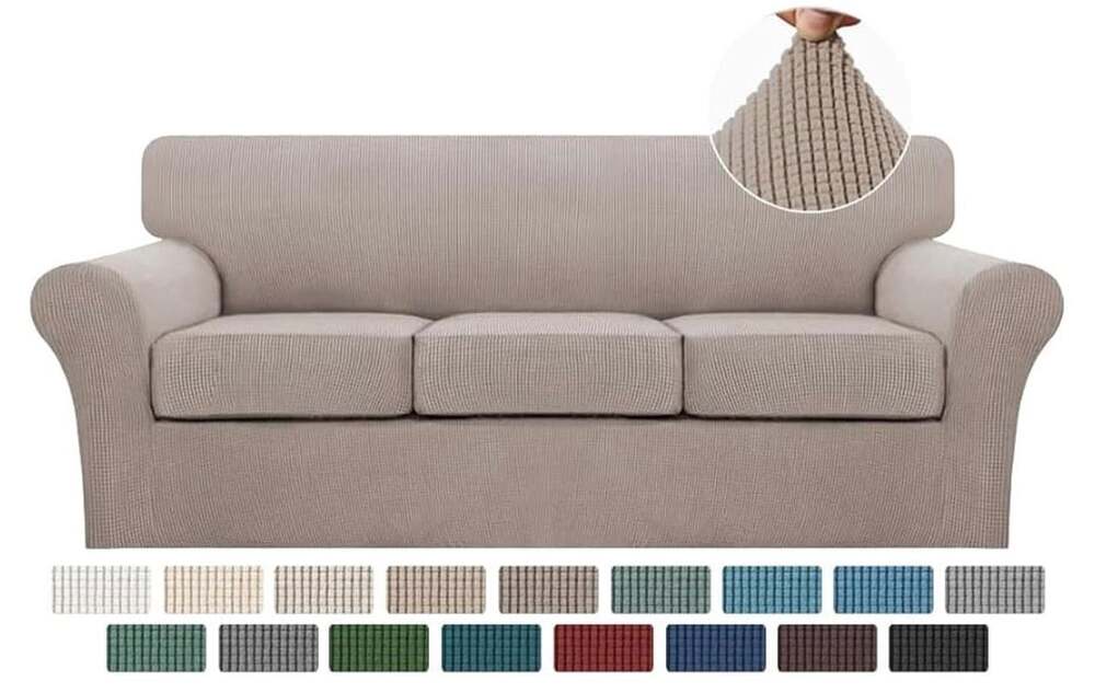 Turquoize 4 Piece Sofa Slipcover 3 Cushion Couch Sand Jacquard